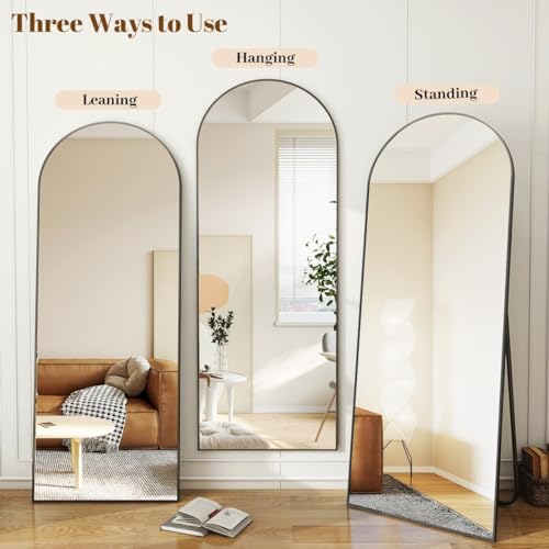 30"x71" Black Arched Full Length Mirror with Aluminum Alloy Frame W7142