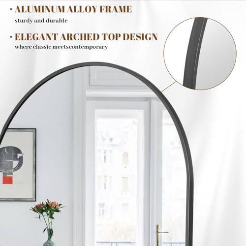 30"x71" Black Arched Full Length Mirror with Aluminum Alloy Frame W7142