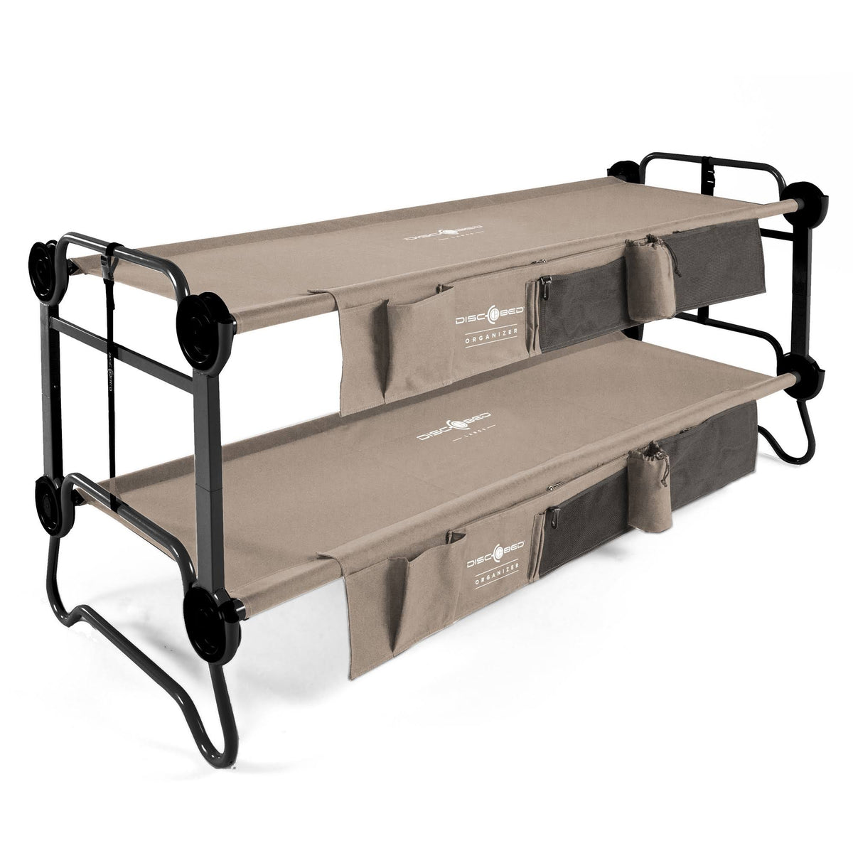 Tan Bunked Double Camping Cot with Organizers J69706