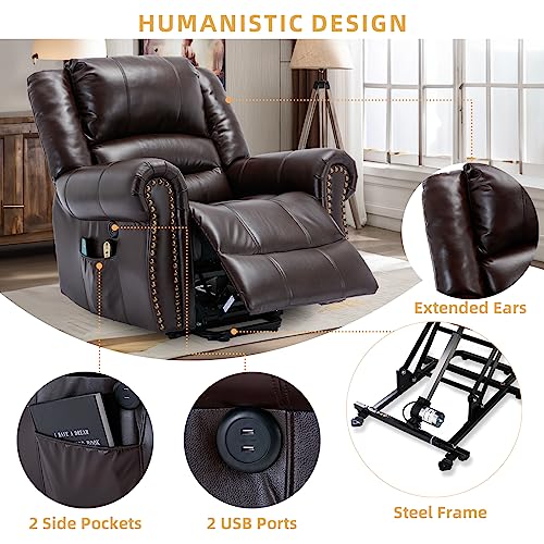 Dark Brown Electric Power Lift Recliner Sofa with Massage and Heat A54539