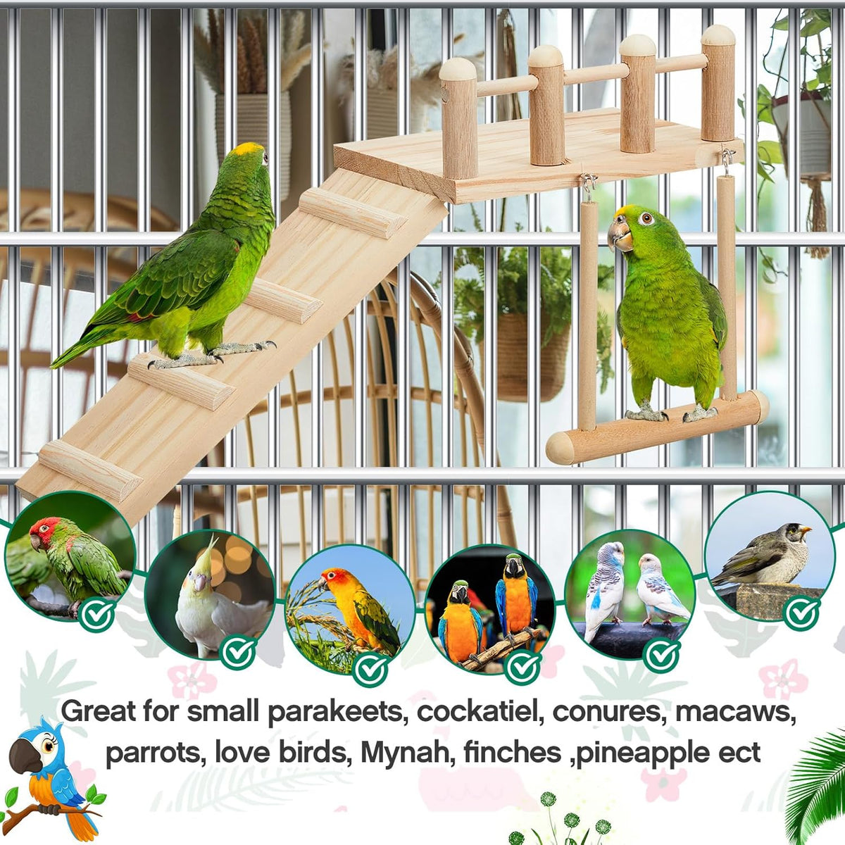 10 Pcs Parrot Swing Toys and Bird Perches Platform with Climbing Ladder Chewing Standing Hanging Parakeet Toys Bird Cage Accessories R164