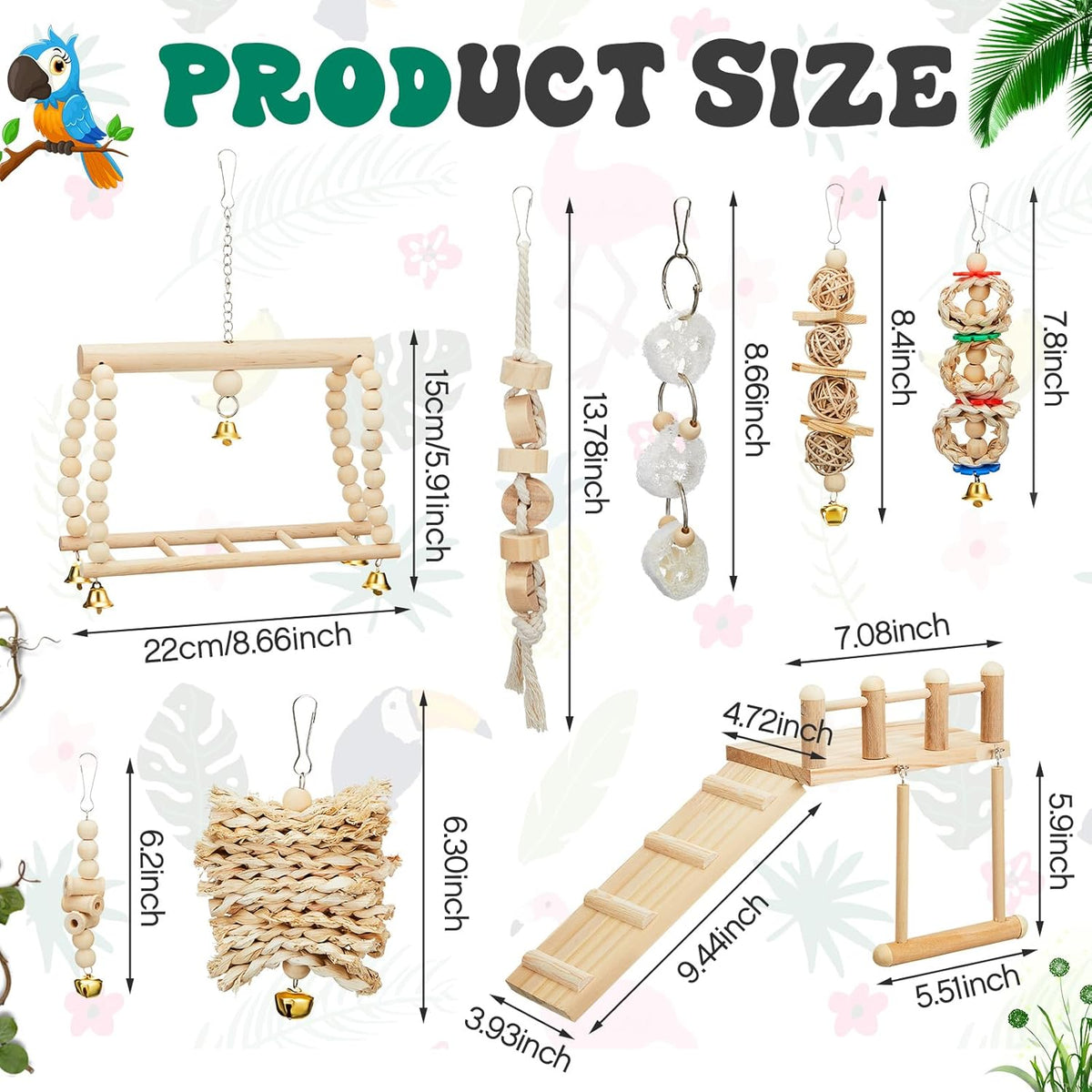10 Pcs Parrot Swing Toys and Bird Perches Platform with Climbing Ladder Chewing Standing Hanging Parakeet Toys Bird Cage Accessories R164