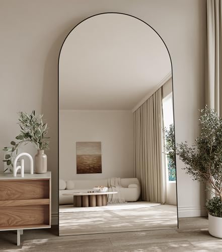 30"x71" Black Arched Full Length Mirror with Aluminum Alloy Frame W7142