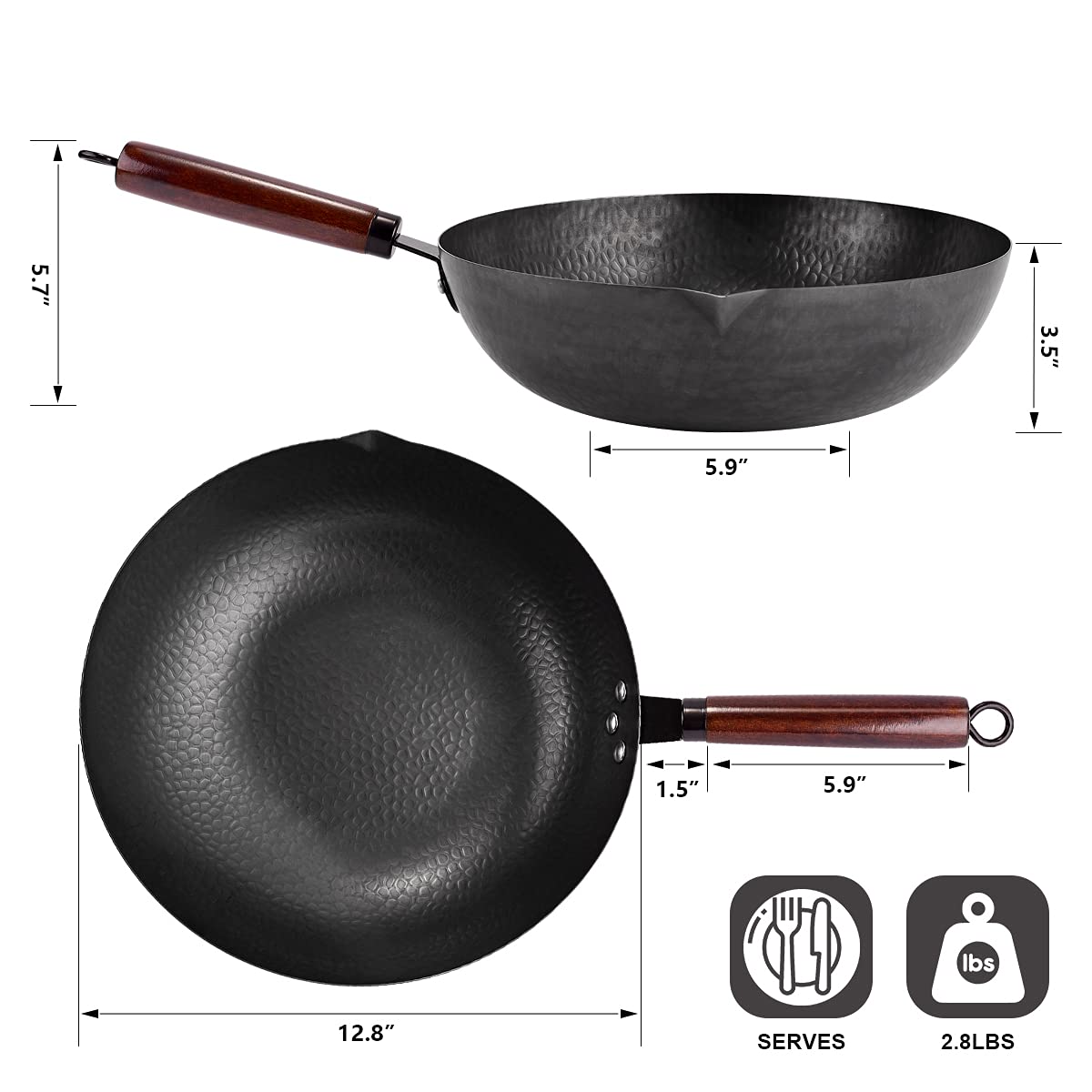 11Pcs Carbon Steel Wok with Lid H110028