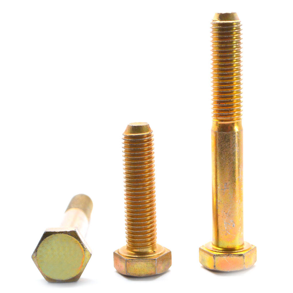 3/8x22-24 x 5x22 Fine Thread Grade 8 Hex Cap Screw Alloy Steel Yellow Zinc Plated Pk 225 U2227