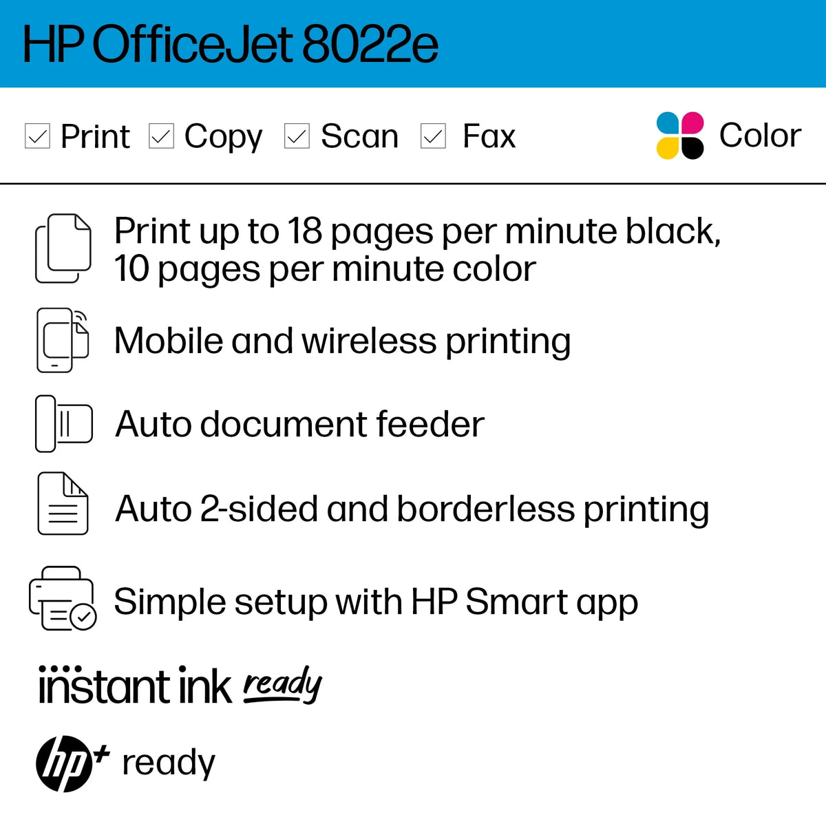 HP OfficeJet 8022e All-in-One Wireless Color Inkjet Printer U411796